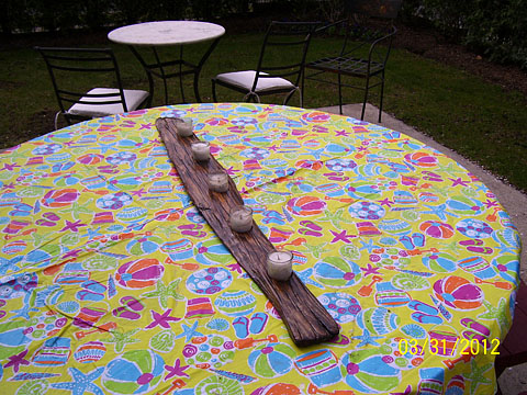 Driftwood candleholder on outdoor table